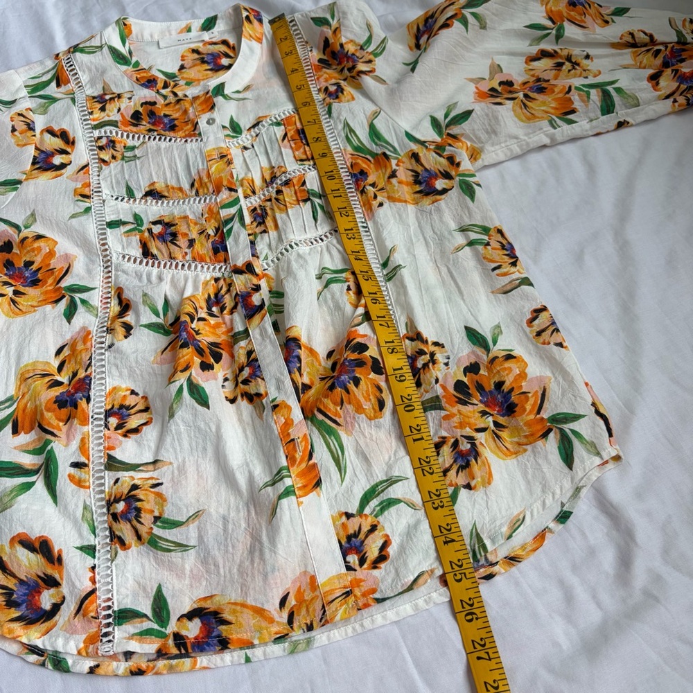 Anthropologie MAYE Floral Pintuck Button Front Blouse Boho Top Size S - Picture 7 of 8